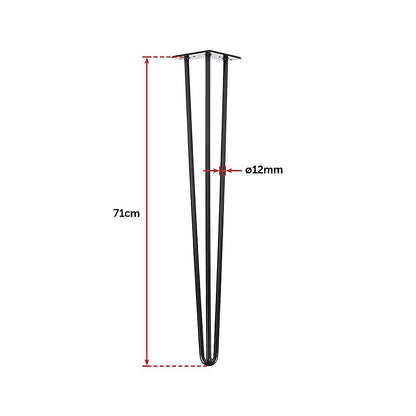 Set of 4 Industrial 3-Rod Retro Hairpin Table Legs 12mm Steel Bench Desk - 71cm Black