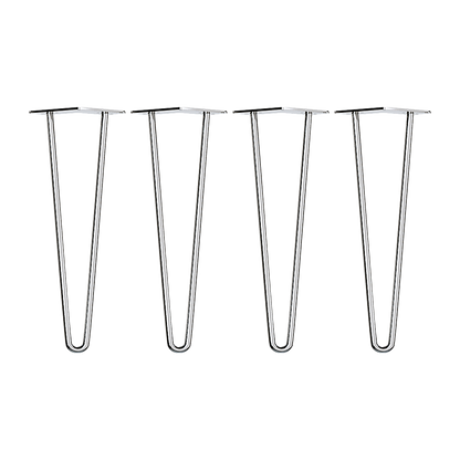 Set of 4 Chrome Retro Hairpin Table Legs 12mm Steel Bench Desk - 71cm