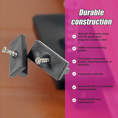 100 Composite Decking Hidden Fixing Fasteners Plastic T Clips & Screws