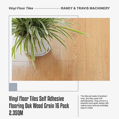 Vinyl Floor Tiles Self Adhesive Flooring Oak Wood Grain 16 Pack 2.3SQM