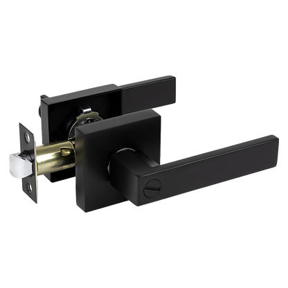 Door Handle Set Lever Privacy Function Square Black