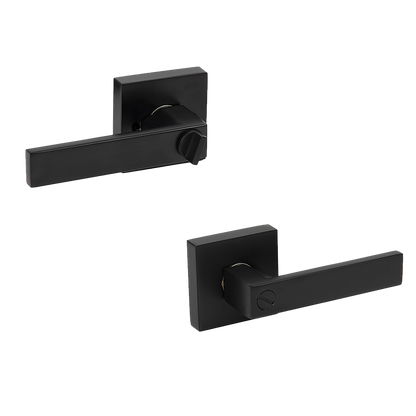 Door Handle Set Lever Privacy Function Square Black
