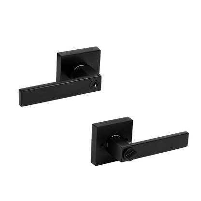 Door Handle Set Lever Key Lock Function Square Black