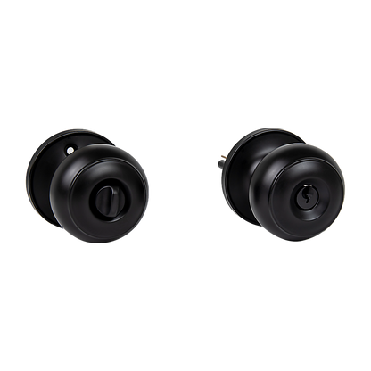 Door Handle Set Key Lock Function Round Black