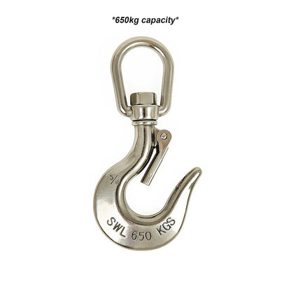 304 Stainless Steel Swivel Lift Clevis Chain Crane Hook with Safety Lock 650kg