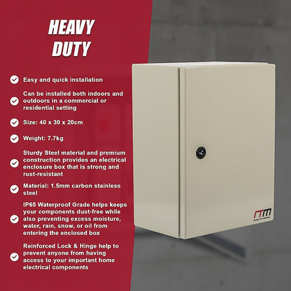 Carbon Steel Electrical Enclosure Box IP65 Wall Mount 400 x 300 x 200 mm
