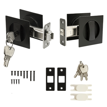 2x Contemporary Entry Square Pocket Door Hardware with Key