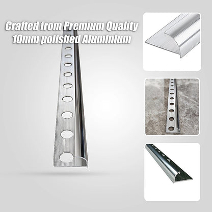 10 x Tile Trim Heavy Duty Round Edge Aluminium 10mm