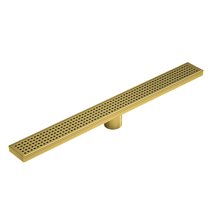 900mm Bathroom Shower Brushed Brass Grate Drain w/ Centre outlet Floor Waste Square Pattern