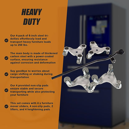 4 X All-purpose Dolly Metal Heavy Duty Furniture Mover Slider Set