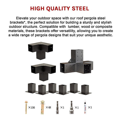 Roof Pergola Gazebo Shed Matte Black Steel Brackets DIY Kits