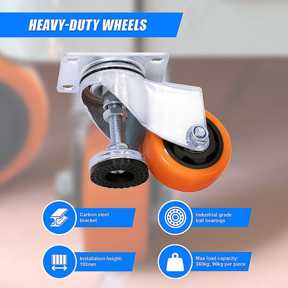 Leveling Casters Swivel Wheels Set of 4, 360 kg Total Load Capacity