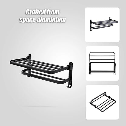 Towel Rack Folding Holder with Hook Accessories Wall Hanger Aluminium Bar Shelf