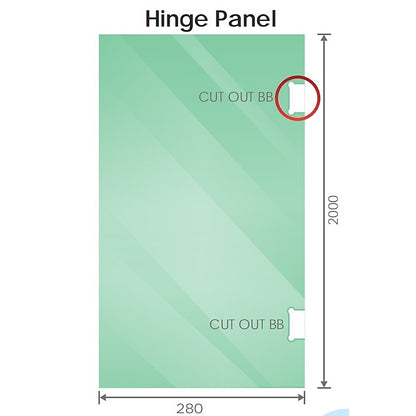 90cm Wall to Wall Frameless Shower Screen with Gold Brackets and Brass Hinges, Square Knob Handle