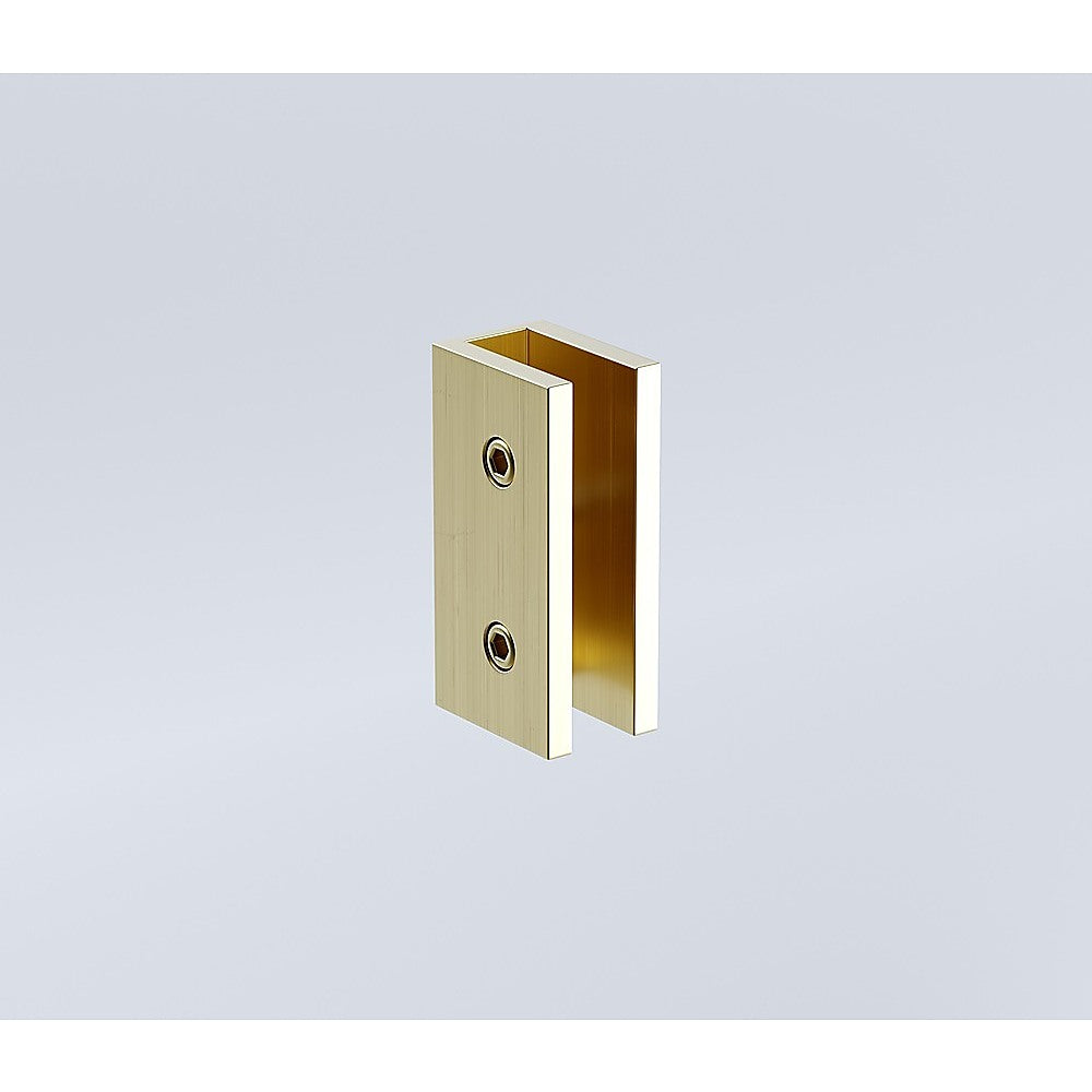 110x100cm Corner Frameless Shower Screen with Gold Brackets and Brass Hinges, Square Double Pull Handle