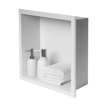 336 x 336 x 101mm Shower Niche Single Shelf Organizer No Tile Needed in White