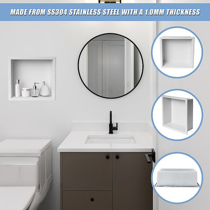 336 x 336 x 101mm Shower Niche Single Shelf Organizer No Tile Needed in White