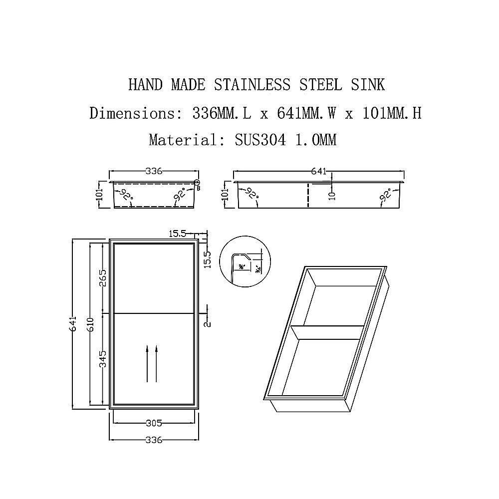 641 x 336 x 101mm Shower Niche Double Shelf Organizer No Tile Needed in Gold