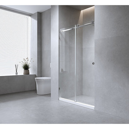 170cm Frameless Glass Sliding Shower Door with White Rail and Hardware