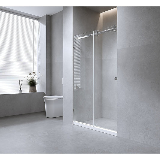 170cm Frameless Glass Sliding Shower Door with White Rail and Hardware