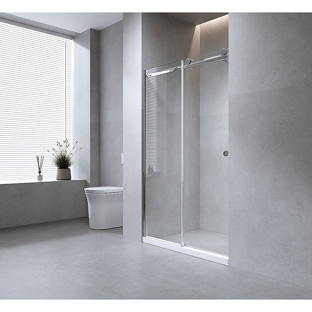 170cm Frameless Glass Sliding Shower Door with White Rail and Hardware