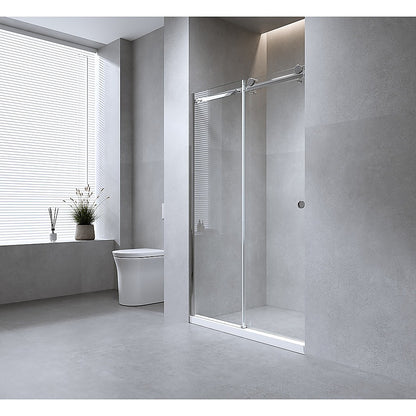 170cm Frameless Glass Sliding Shower Door with White Rail and Hardware