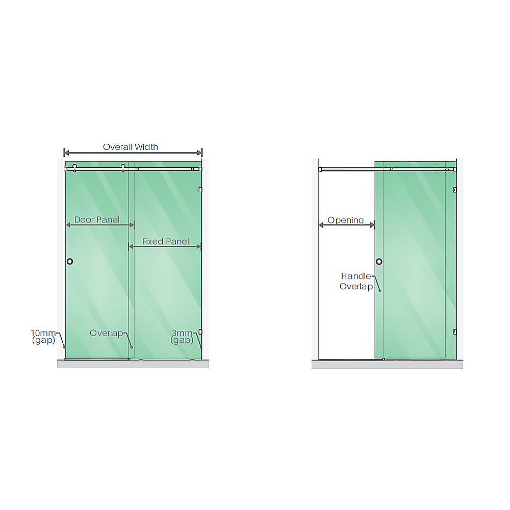 170cm Frameless Glass Sliding Shower Door with White Rail and Hardware