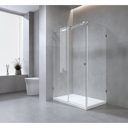 120x90cm Frameless Glass Sliding Corner Shower with Nickel Rail and Hardware