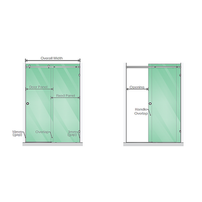 120x90cm Frameless Glass Sliding Corner Shower with Nickel Rail and Hardware