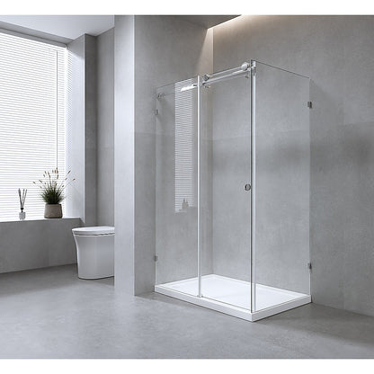 170x100cm Frameless Glass Sliding Corner Shower with Nickel Rail and Hardware