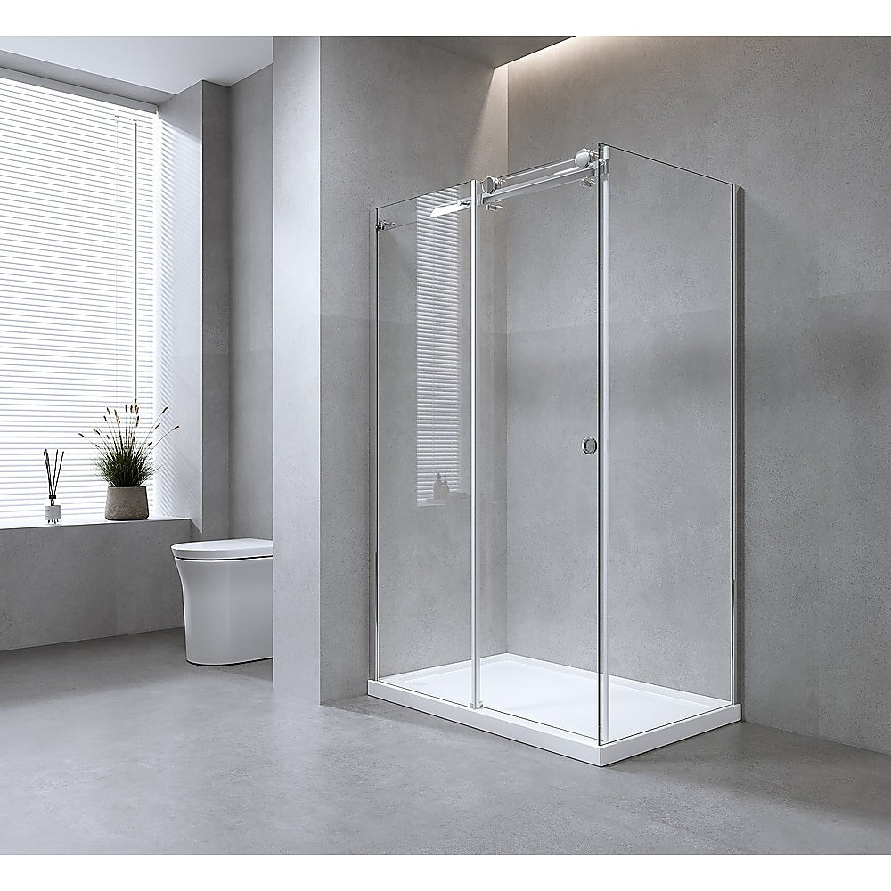 170x100cm Frameless Glass Sliding Corner Shower with Nickel Rail and Hardware