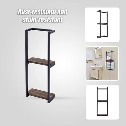 Stylish Bathroom Towel Storage Rack with Wooden Shelves
