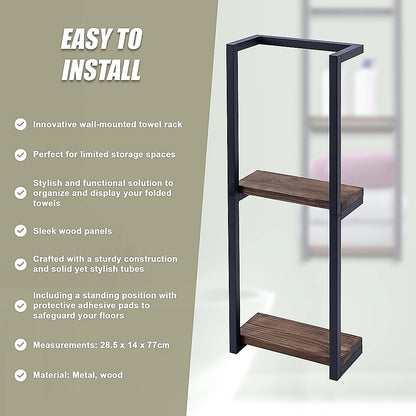 Stylish Bathroom Towel Storage Rack with Wooden Shelves