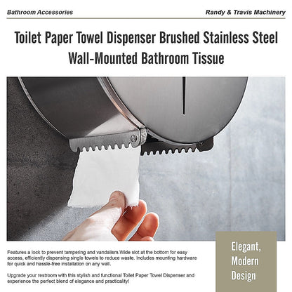 Toilet Paper Towel Dispenser Brushed Stainless Steel Wall-Mounted Bathroom Tissue