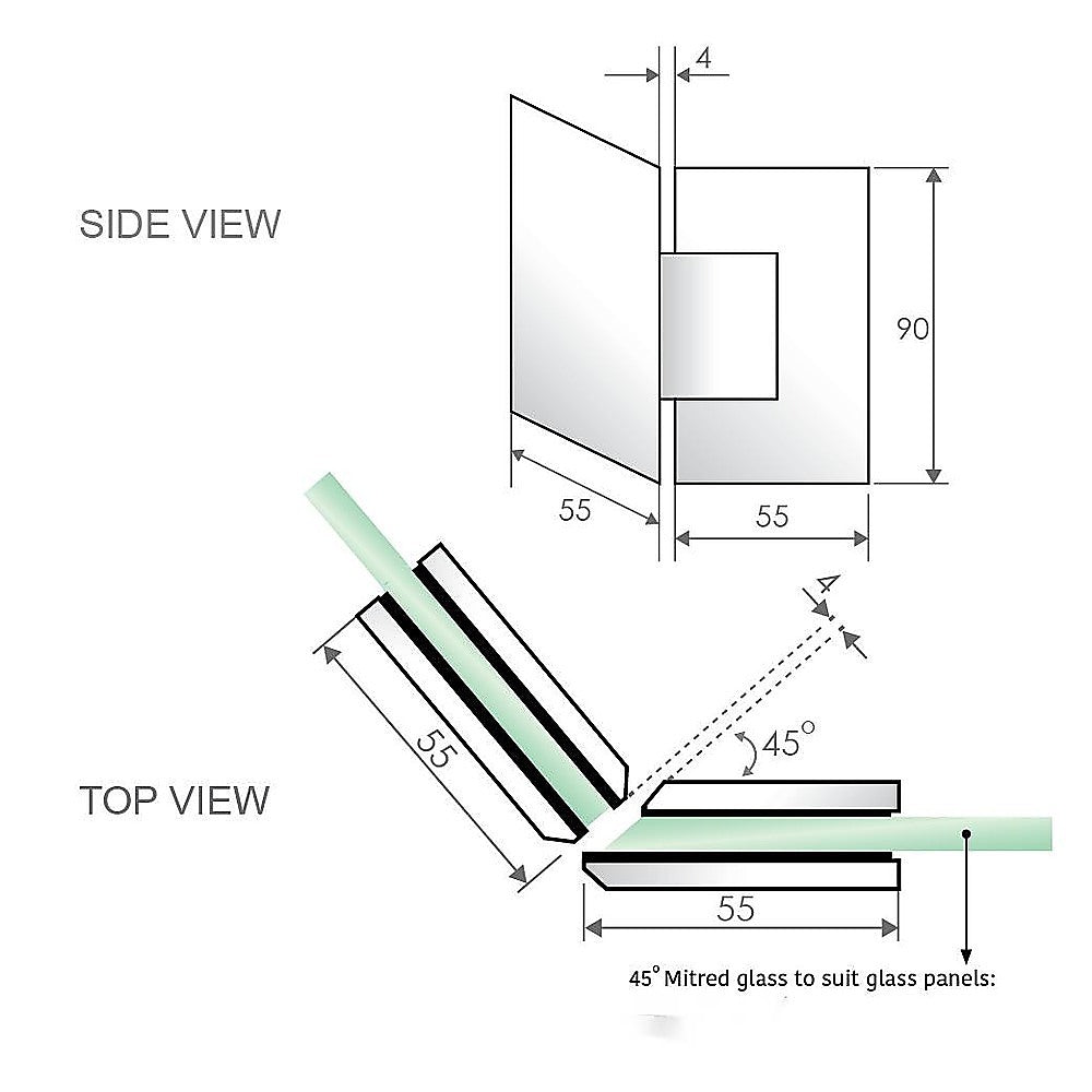 135 Degree Glass to Glass Stainless steel Square Shower Hinge in Chrome