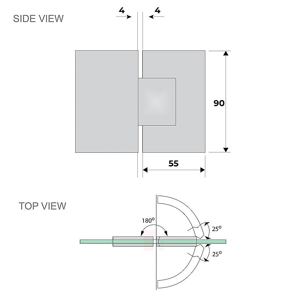 180 Degree Brass Glass to Glass Shower Door Hinge in Gold