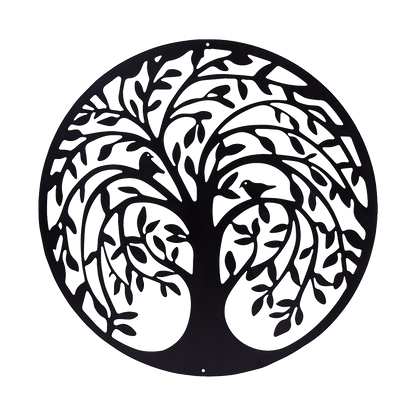 60cm Tree of Life & Birds Round Metal Wall Garden Art Sculpture