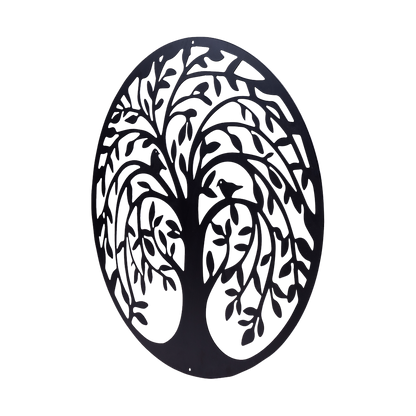 60cm Tree of Life & Birds Round Metal Wall Garden Art Sculpture