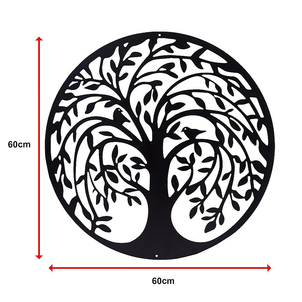 60cm Tree of Life & Birds Round Metal Wall Garden Art Sculpture