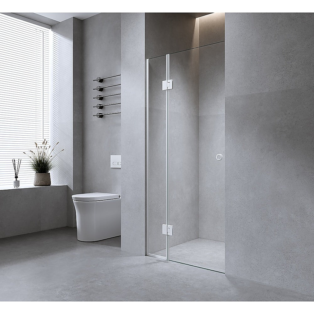 100cm Wall to Wall Frameless Shower Screen with Nickel Channel and SS Hinges , Round Handle