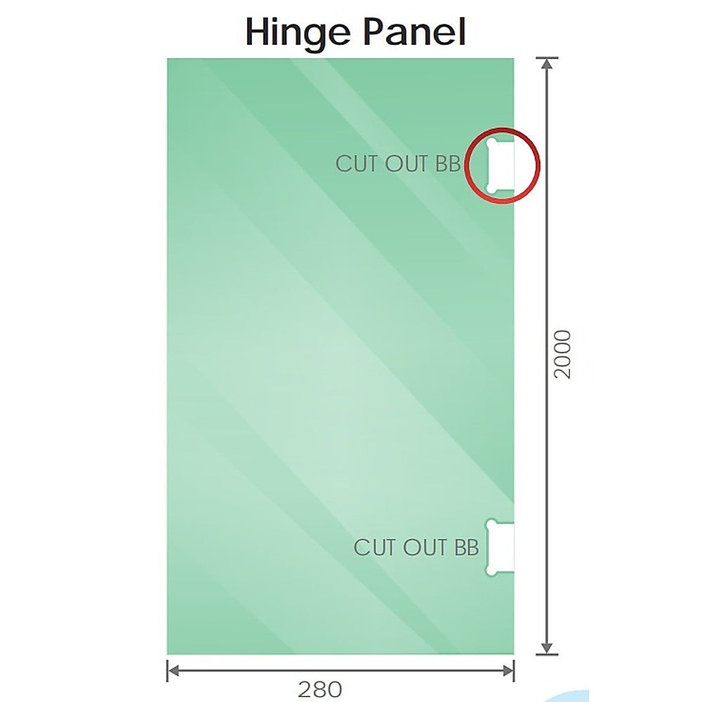 90x70cm Corner Frameless Shower Screen with Gunmetal Brackets and Brass Hinges, Round Handle
