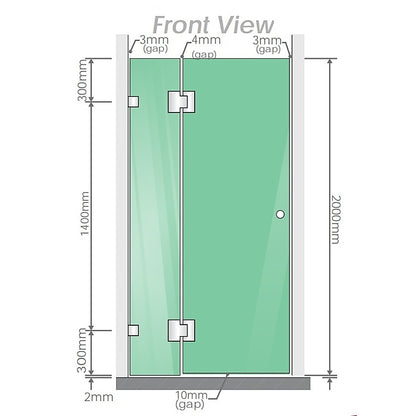 100x80cm Corner Frameless Shower Screen with Nickel Brackets and Brass Hinges, Round Handle