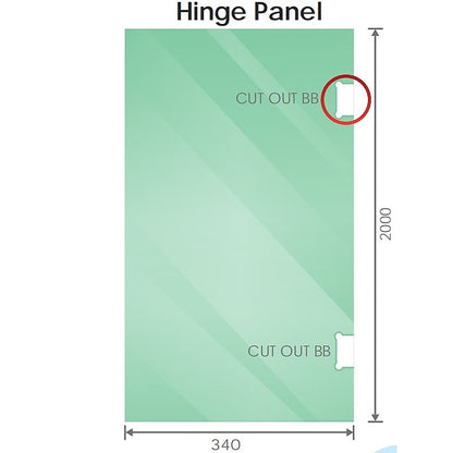 100x80cm Corner Frameless Shower Screen with Nickel Brackets and Brass Hinges, Round Handle