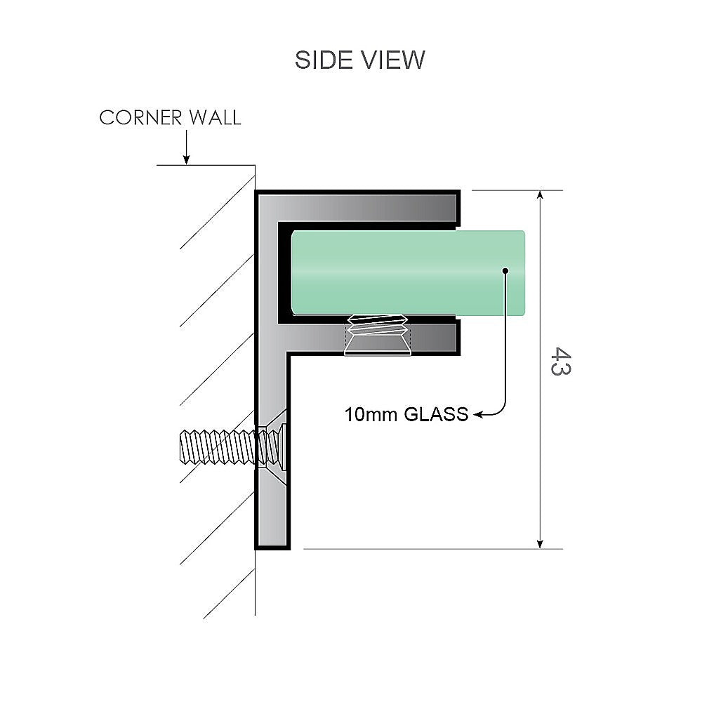 100x80cm Corner Frameless Shower Screen with Nickel Brackets and Brass Hinges, Round Handle