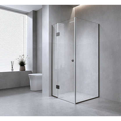 120x100cm Corner Frameless Shower Screen with Gold Channel and Brass Hinges, Round Handle