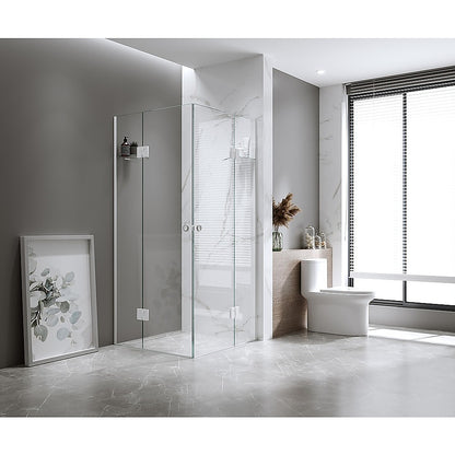 110x110cm Double Door Corner Shower with Gunmetal Channels and SS Hinges, Round Handle