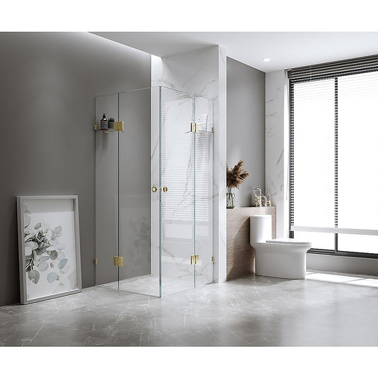 120x120cm Double Door Corner Shower with Nickel Brackets and SS Hinges, Round Handle