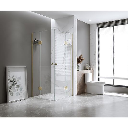 120x120cm Double Door Corner Shower with Gunmetal Channels and SS Hinges, Round Handle