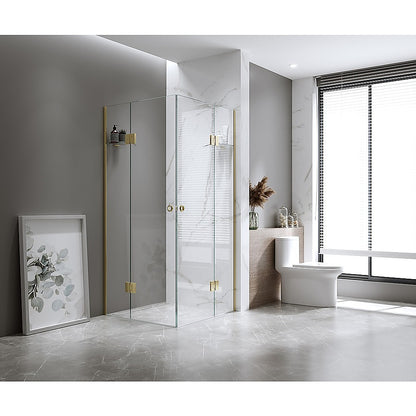 90x100cm Double Door Corner Shower with Nickel Channels and SS Hinges, Round Handle