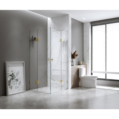 90x100cm Double Door Corner Shower with Gunmetal Brackets and SS Hinges, Round Handle